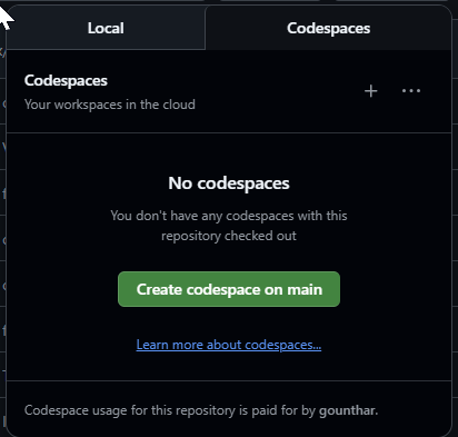 codespaces create button